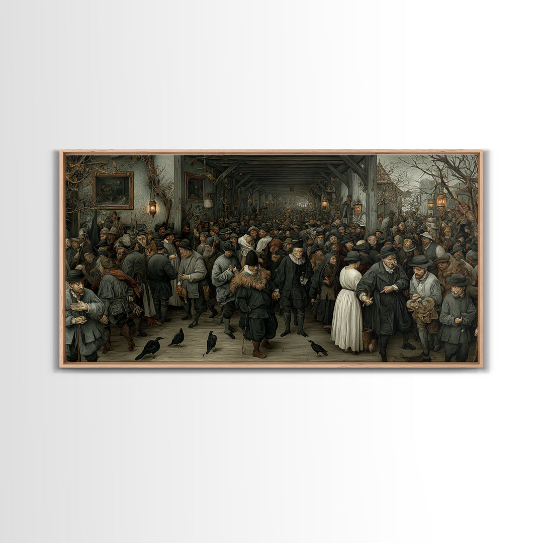 The Infinite Hallway, Northern Renaissance Horror, Wide Panoramic Art, Gothic Horror Wall Art, Canvas Print, Halloween Wall Art