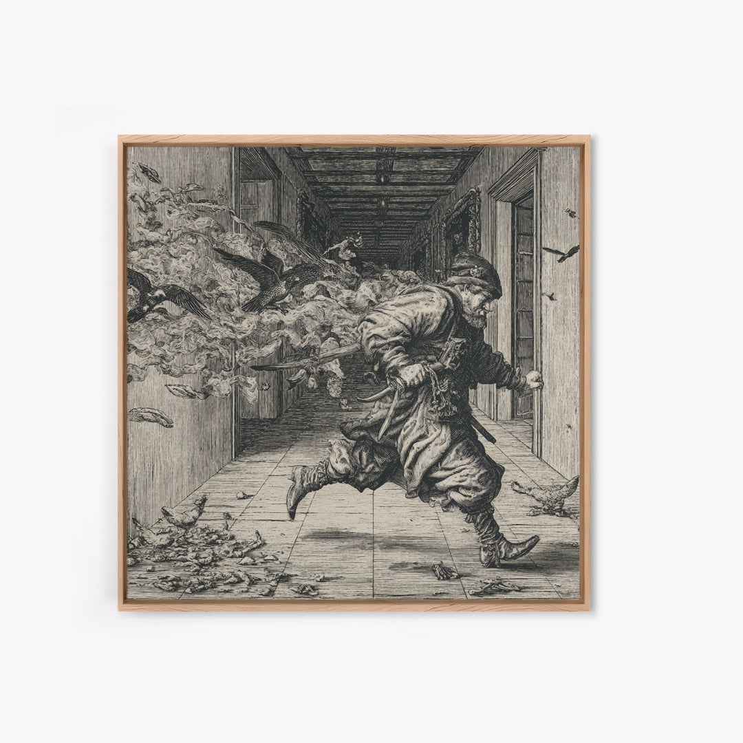 The Infinite Hallway, Renaissance Engraving Art, Square Wall Art, Gothic Horror Wall Art, Canvas Print, Halloween Wall Art