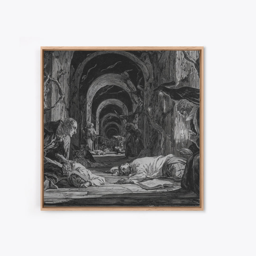 The Infinite Hallway, Gothic Nightmare Art, Square Wall Art, Dark Fantasy Wall Art, Framed Canvas Print, Halloween Wall Art