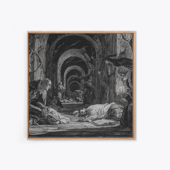 The Infinite Hallway, Gothic Nightmare Art, Square Wall Art, Dark Fantasy Wall Art, Framed Canvas Print, Halloween Wall Art