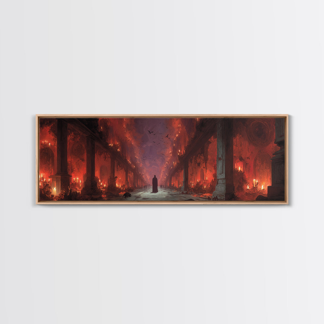 The Infinite Hallway, Apocalyptic Romantic Art, Extra Wide Wall Art, Macabre Wall Art, Framed Canvas Print, Halloween Wall Art