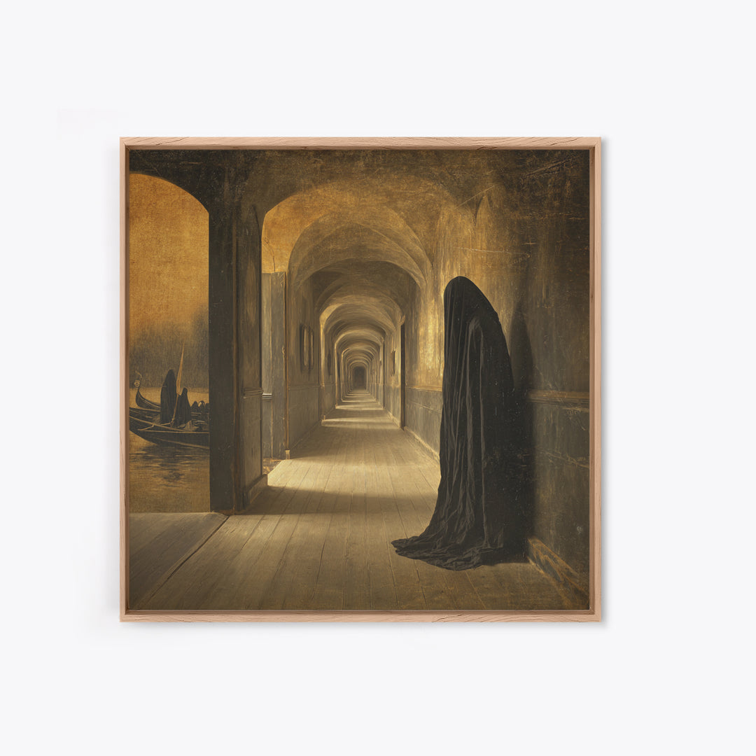 The Infinite Hallway, Symbolist Gothic Landscape, Square Wall Art, Dark Halloween Decor, Canvas Print, Halloween Wall Art, Dark Fantasy Art