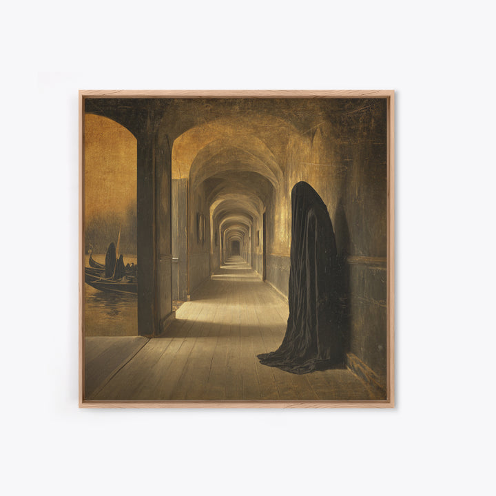 The Infinite Hallway, Symbolist Gothic Landscape, Square Wall Art, Dark Halloween Decor, Canvas Print, Halloween Wall Art, Dark Fantasy Art