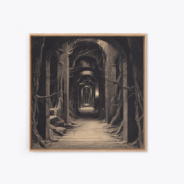 The Infinite Hallway, Expressionist Nightmare Art, Square Wall Art, Macabre Wall Art, Framed Canvas Print, Halloween Wall Art