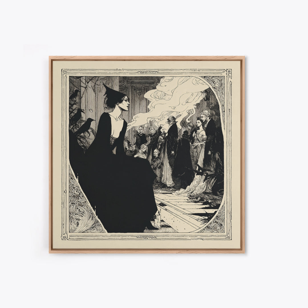 The Infinite Hallway, Decadent Line Art, Square Wall Art, Dark Halloween Decor, Canvas Print, Halloween Wall Art