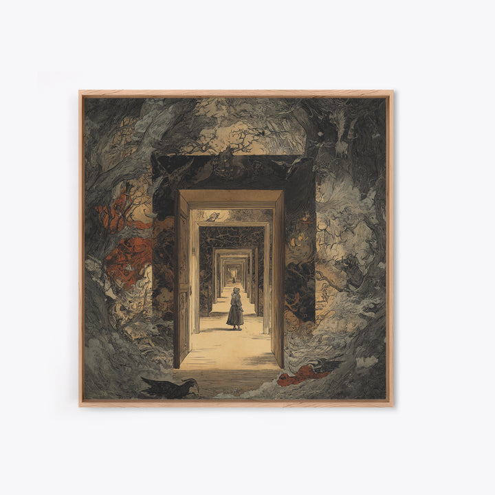The Infinite Hallway, Gothic Storybook Art, Square Wall Art, Dark Fantasy Wall Art, Canvas Print, Halloween Wall Art