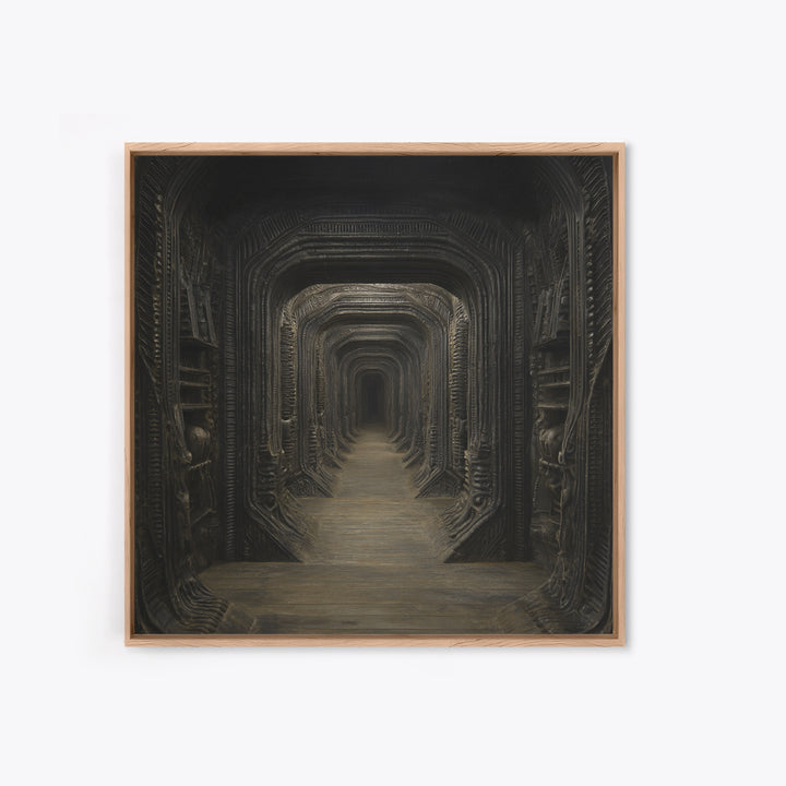 The Infinite Hallway, Biomechanical Horror Art, Square Wall Art, Dark Fantasy Wall Art, Framed Canvas Print, Halloween Wall Art