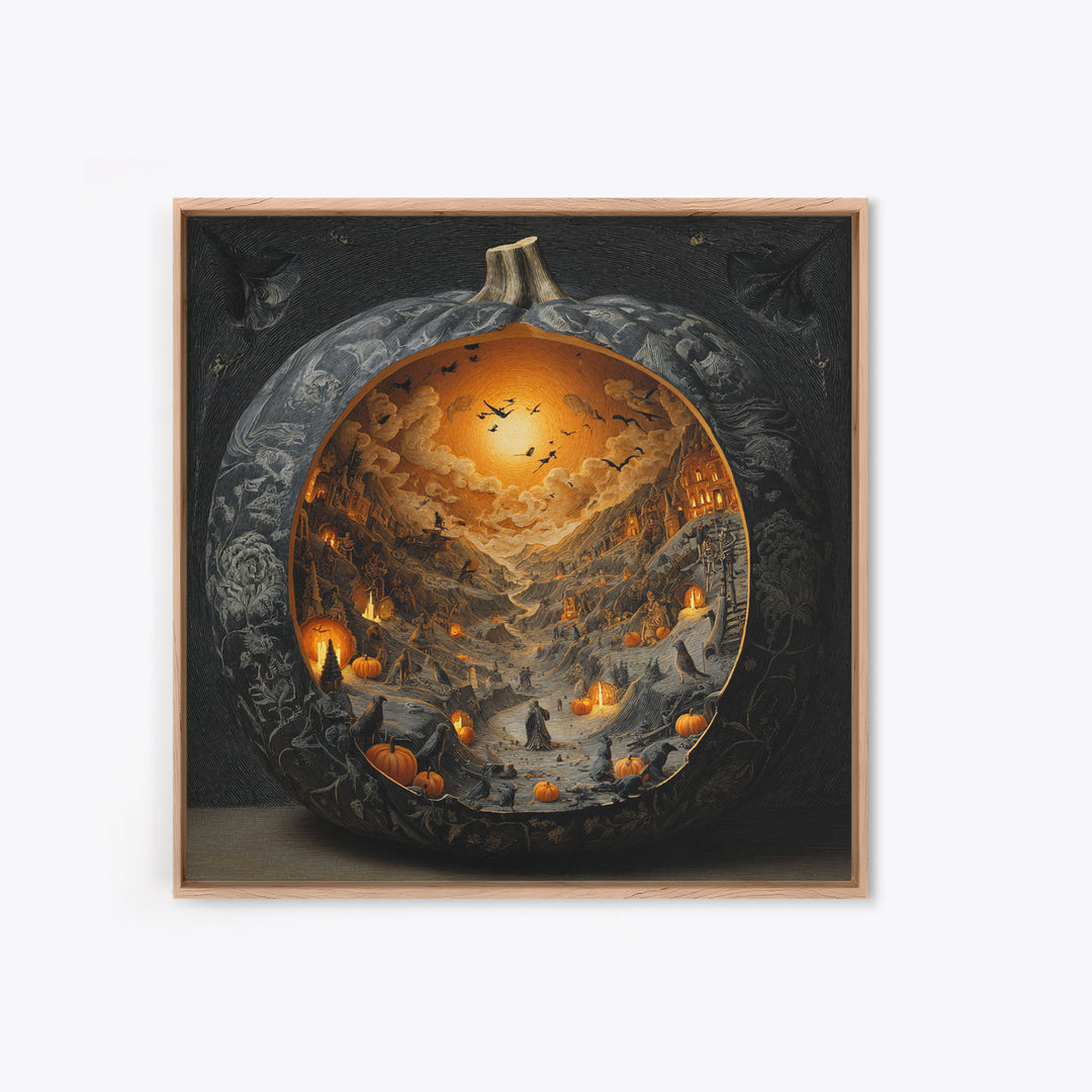 The Moon Inside A Pumpkin, Danse Macabre Art, Square Wall Art, Dark Halloween Decor, Framed Canvas Print