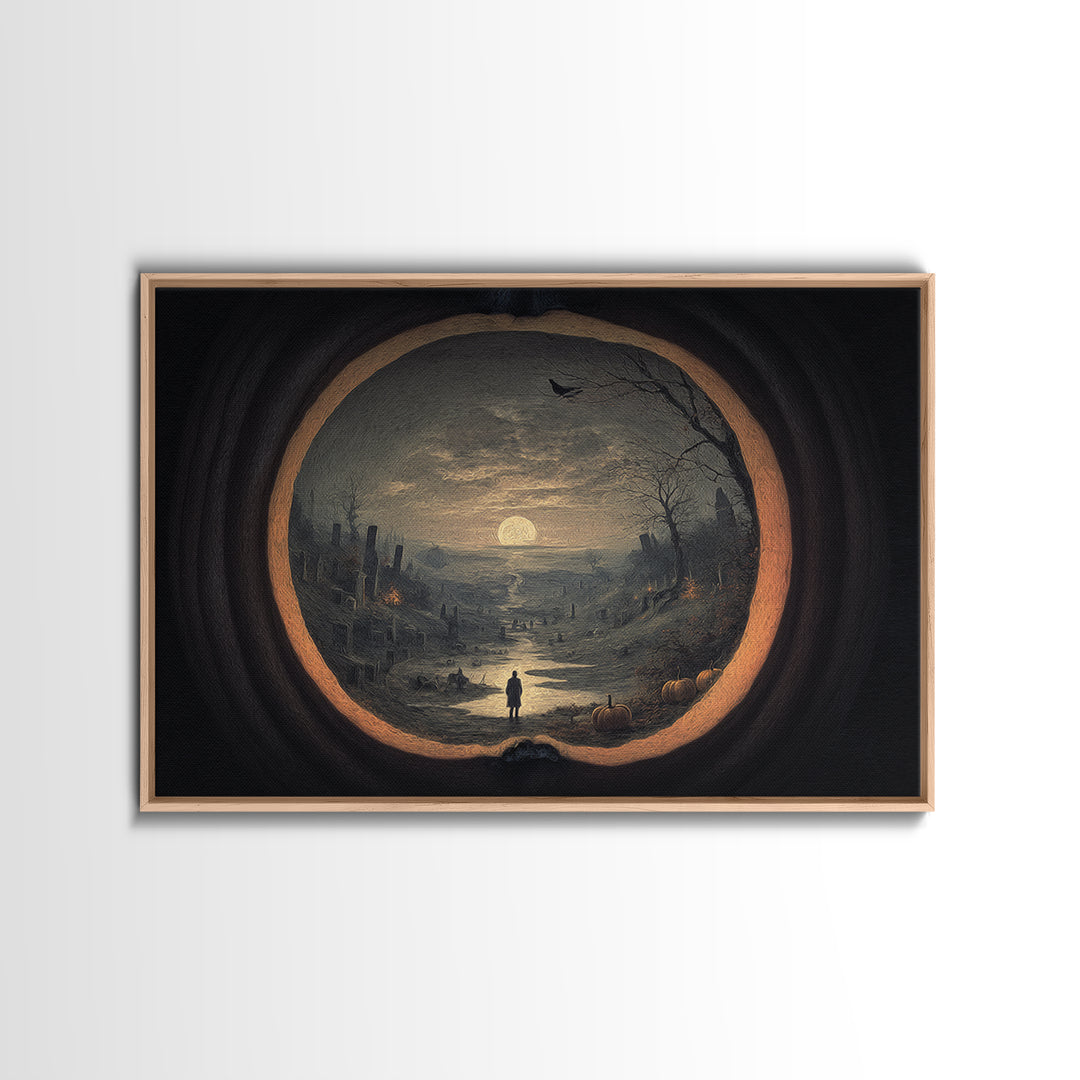 The Moon Inside A Pumpkin, Romantic Gothic Landscape, Landscape Wall Art, Macabre Wall Art, Canvas Print, Halloween Wall Art