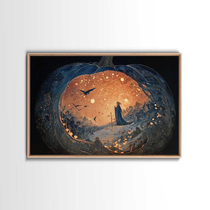 The Moon Inside A Pumpkin, Symbolist Death Art, Landscape Wall Art, Dark Fantasy Wall Art, Canvas Print, Halloween Wall Art