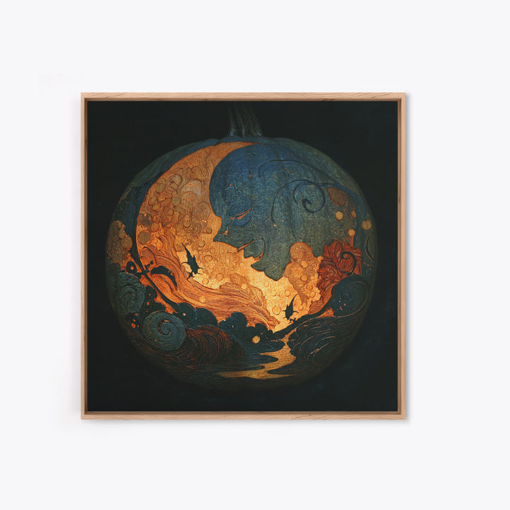 The Moon Inside A Pumpkin, Dark Symbolist Art, Square Wall Art, Macabre Wall Art, Canvas Print, Halloween Wall Art