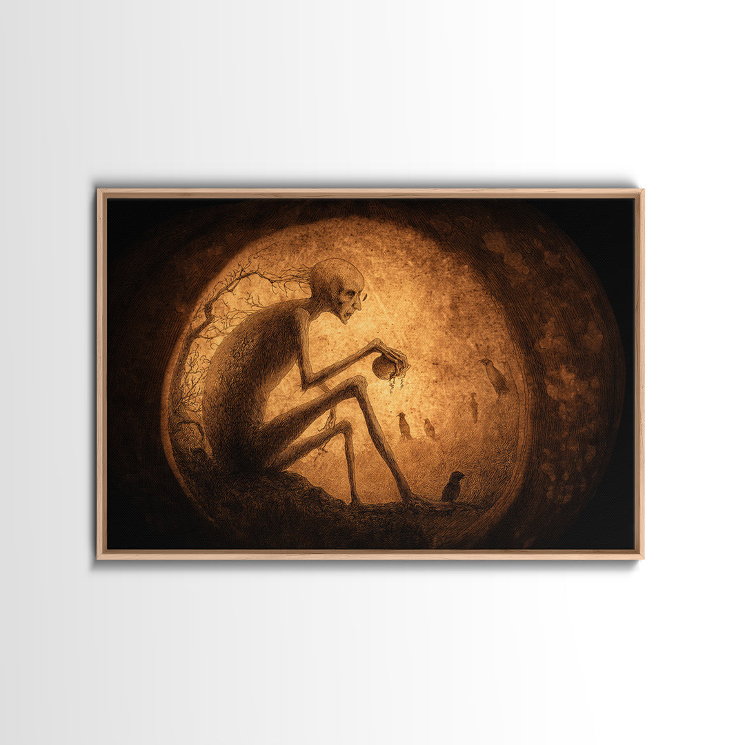 The Moon Inside A Pumpkin, Expressionist Nightmare Art, Landscape Wall Art, Dark Fantasy Wall Art, Canvas Print, Halloween Wall Art