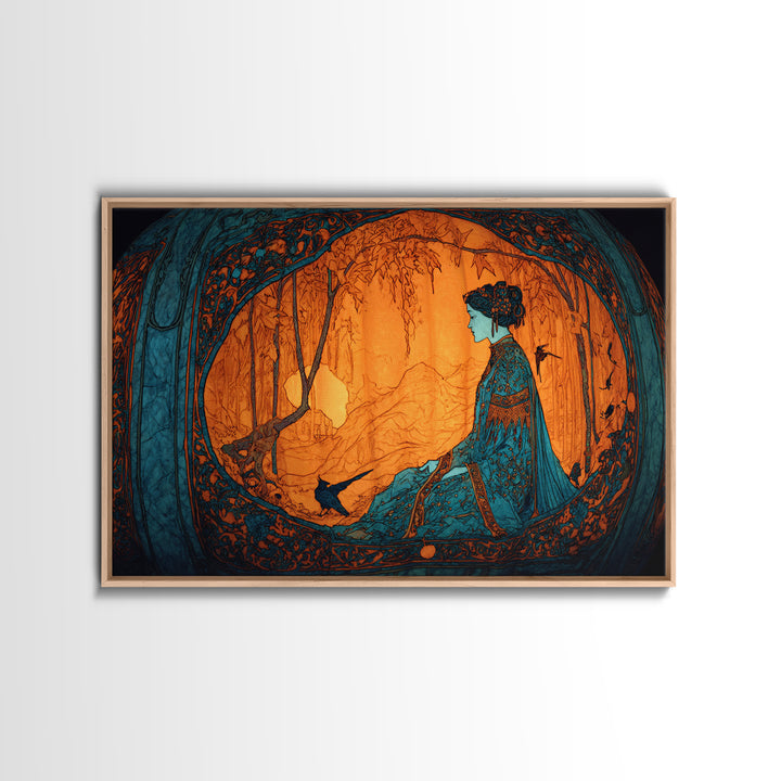 The Moon Inside A Pumpkin, Stained Glass Gothic Art, Landscape Wall Art, Gothic Horror Wall Art, Framed Canvas Print, Halloween Wall Art