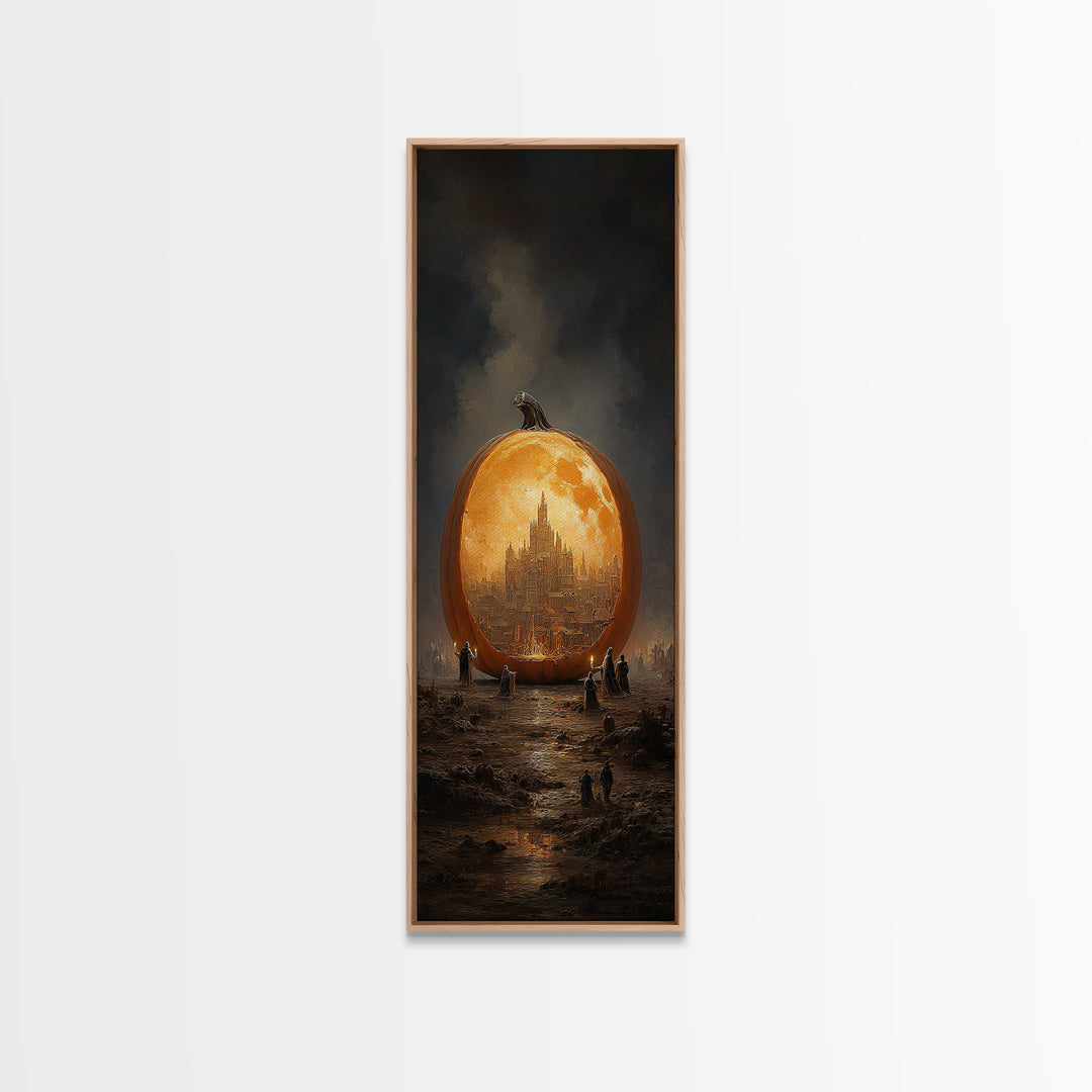 The Moon Inside A Pumpkin, Surreal Apocalyptic Art, Tall Narrow Wall Art, Dark Fantasy Wall Art, Framed Canvas Print