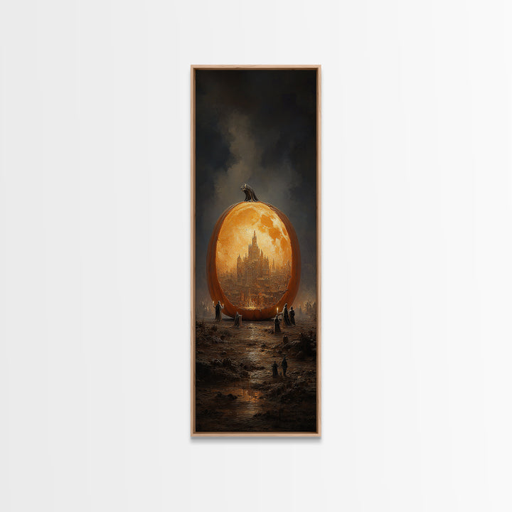 The Moon Inside A Pumpkin, Surreal Apocalyptic Art, Tall Narrow Wall Art, Dark Fantasy Wall Art, Framed Canvas Print