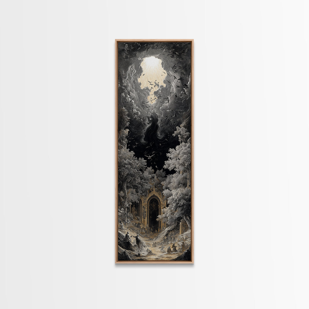 The Autumn-Leaf Ghost, Gothic Engraving Art, Tall Narrow Wall Art, Macabre Wall Art, Canvas Print, Halloween Wall Art