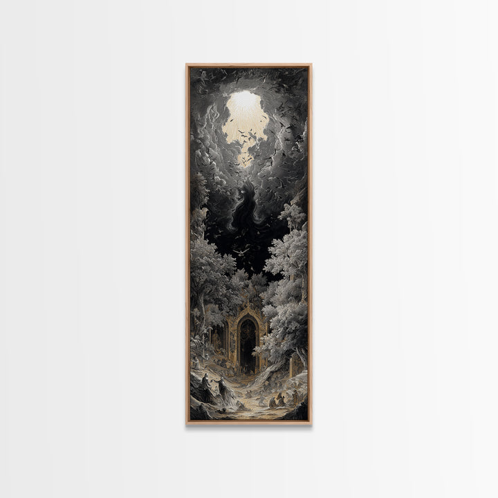 The Autumn-Leaf Ghost, Gothic Engraving Art, Tall Narrow Wall Art, Macabre Wall Art, Canvas Print, Halloween Wall Art