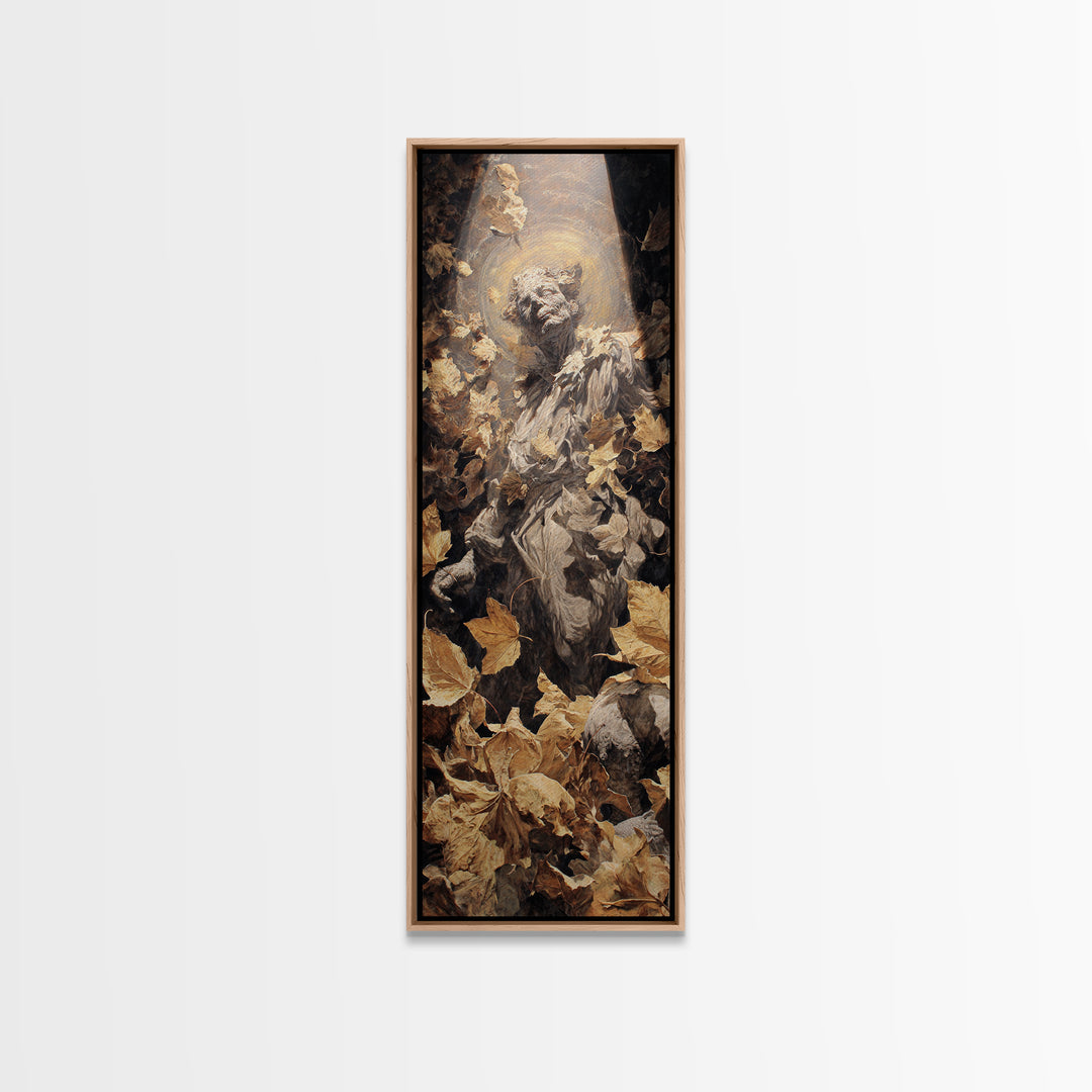 The Autumn-Leaf Ghost, Dark Renaissance Art, Tall Narrow Wall Art, Dark Fantasy Wall Art, Framed Canvas Print, Halloween Wall Art