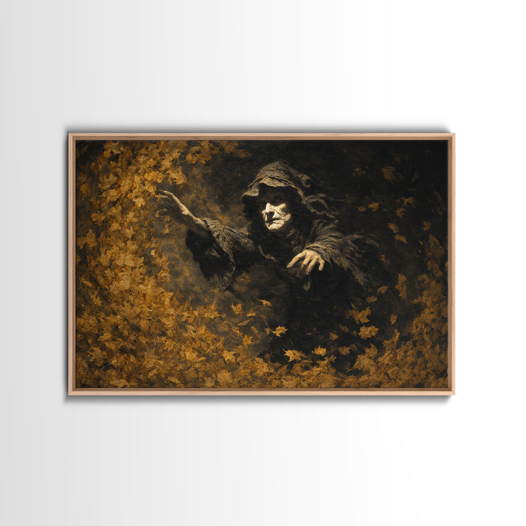 The Autumn-Leaf Ghost, Dark Romantic Horror Art, Landscape Wall Art, Macabre Wall Art, Framed Canvas Print, Halloween Wall Art