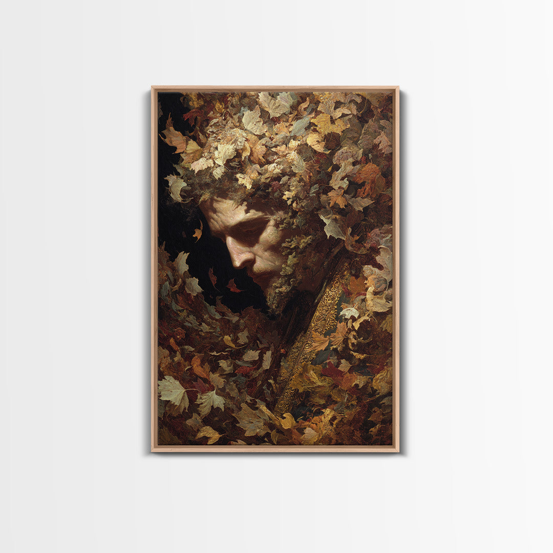 The Autumn-Leaf Ghost, Ornate Symbolist Art, Vertical Wall Art, Dark Halloween Decor, Framed Canvas Print, Halloween Wall Art