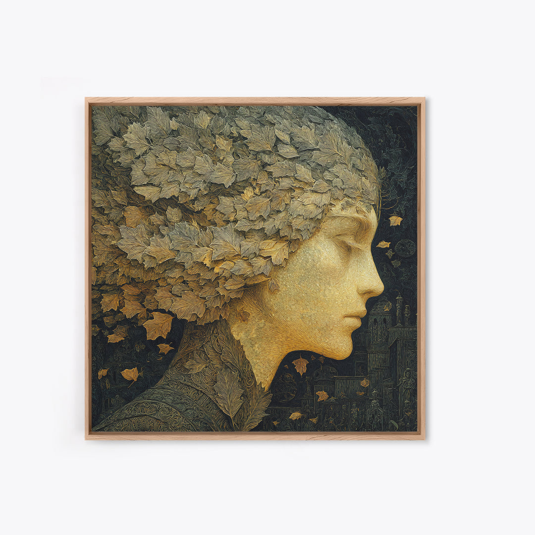 The Autumn-Leaf Ghost, Symbolist Death Art, Square Wall Art, Macabre Wall Art, Framed Canvas Print, Halloween Wall Art
