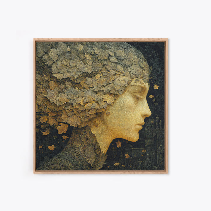 The Autumn-Leaf Ghost, Symbolist Death Art, Square Wall Art, Macabre Wall Art, Framed Canvas Print, Halloween Wall Art