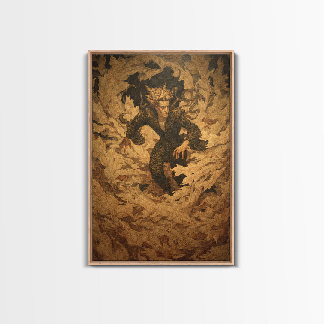 The Autumn-Leaf Ghost, Dark Symbolist Art, Vertical Wall Art, Dark Halloween Decor, Framed Canvas Print, Halloween Wall Art