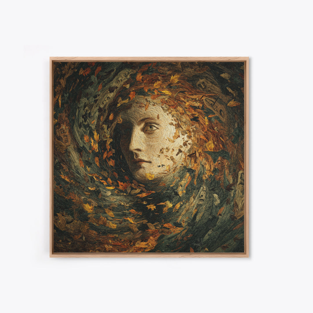 The Autumn-Leaf Ghost, Expressionist Gothic Art, Square Wall Art, Dark Fantasy Wall Art, Framed Canvas Print, Halloween Wall Art