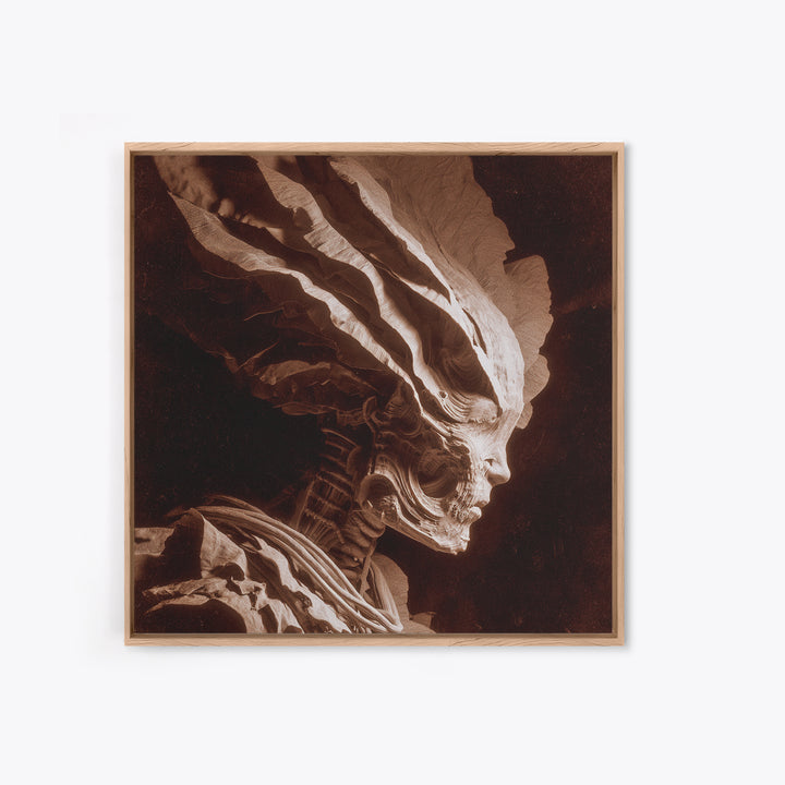 The Autumn-Leaf Ghost, Biomechanical Horror Art, Square Wall Art, Dark Halloween Decor, Framed Canvas Print, Halloween Wall Art