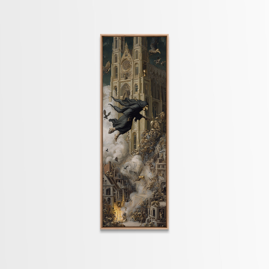 The Cathedral Of Bones, Medieval Grotesque Art, Tall Narrow Wall Art, Dark Halloween Decor, Framed Canvas Print, Halloween Wall Art