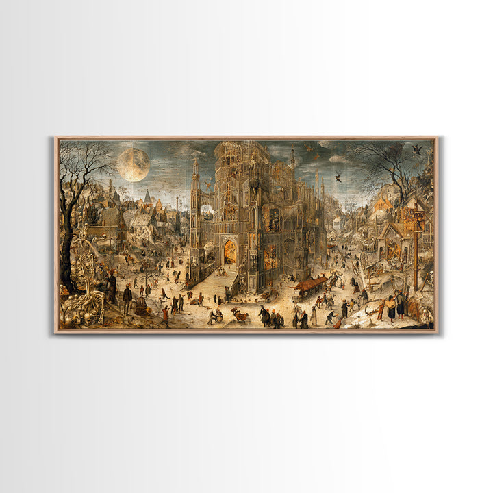 The Cathedral Of Bones, Northern Renaissance Horror, Wide Panoramic Art, Gothic Horror Wall Art, Framed Canvas Print