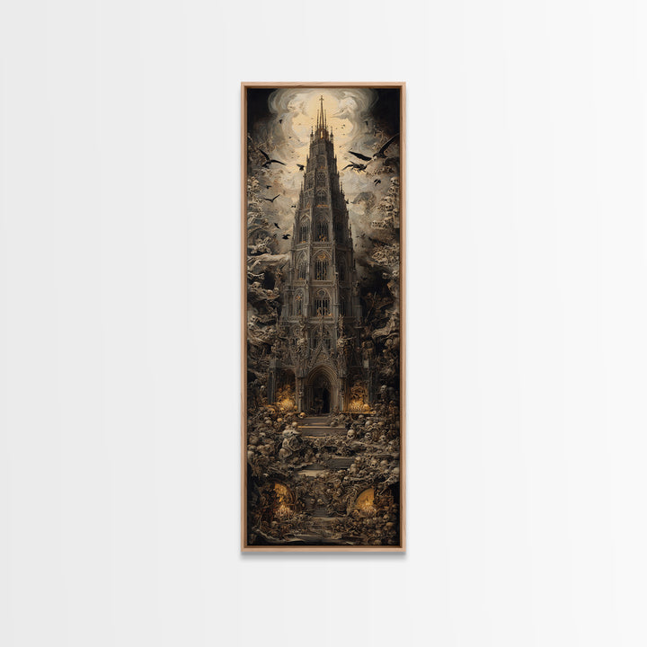 The Cathedral Of Bones, Dark Renaissance Art, Tall Narrow Wall Art, Dark Fantasy Wall Art, Canvas Print, Halloween Wall Art