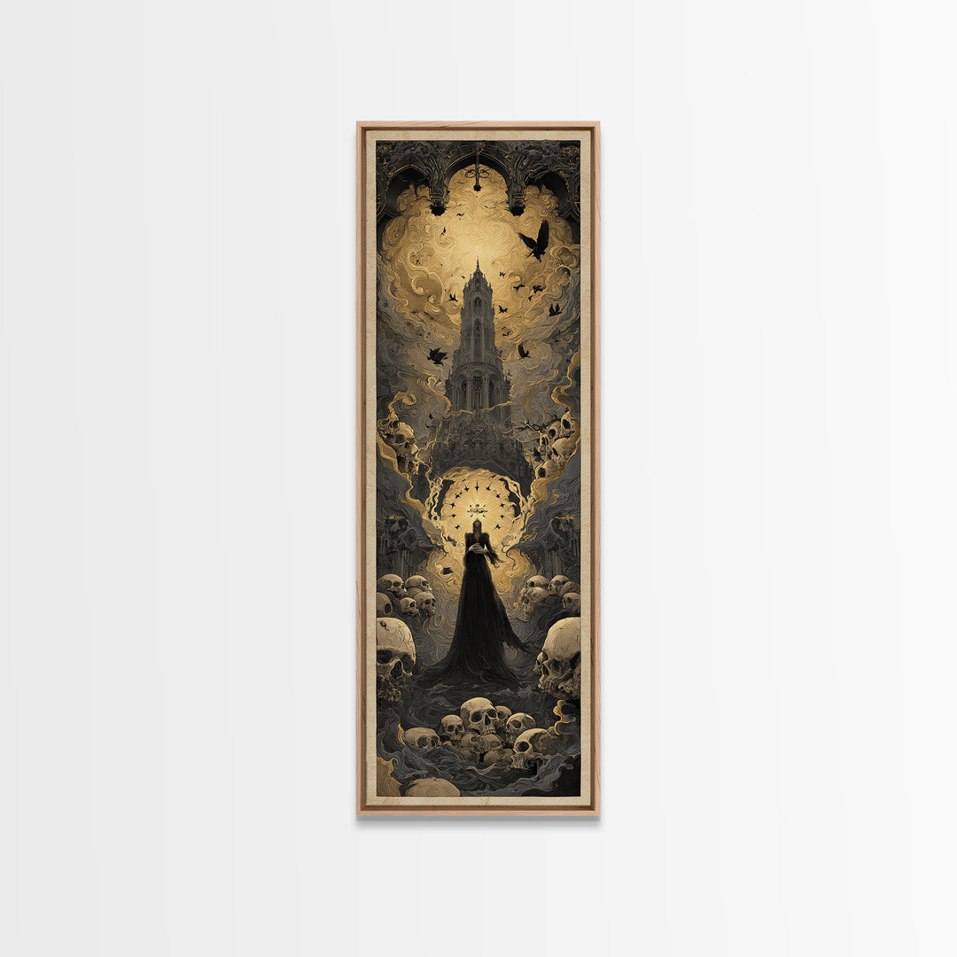 The Cathedral Of Bones, Visionary Gothic Art, Tall Narrow Wall Art, Gothic Horror Wall Art, Canvas Print, Halloween Wall Art