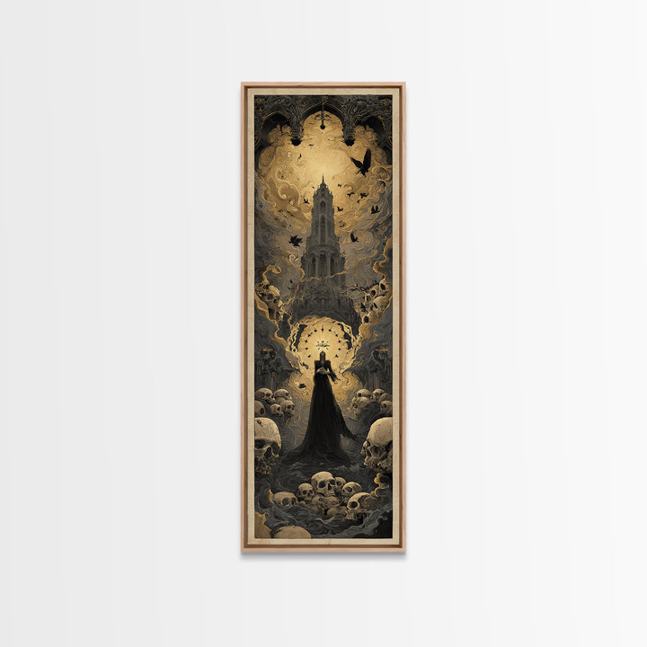 The Cathedral Of Bones, Visionary Gothic Art, Tall Narrow Wall Art, Gothic Horror Wall Art, Canvas Print, Halloween Wall Art