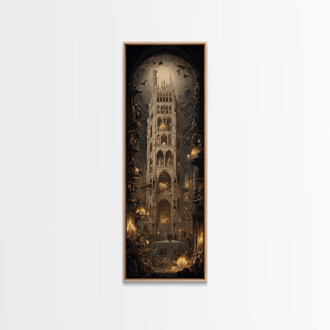 The Cathedral Of Bones, Ornate Symbolist Art, Tall Narrow Wall Art, Macabre Wall Art, Canvas Print, Halloween Wall Art