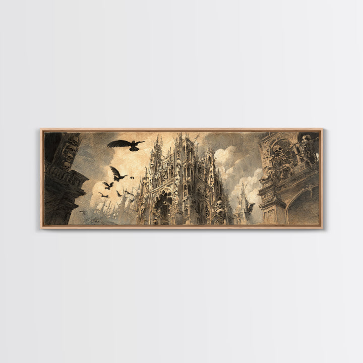 The Cathedral Of Bones, Expressionist Nightmare Art, Extra Wide Wall Art, Dark Fantasy Wall Art, Canvas Print, Halloween Wall Art