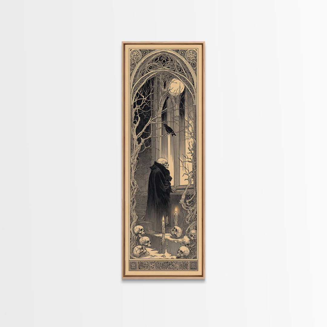 The Cathedral Of Bones, Decadent Line Art, Tall Narrow Wall Art, Macabre Wall Art, Canvas Print, Halloween Wall Art