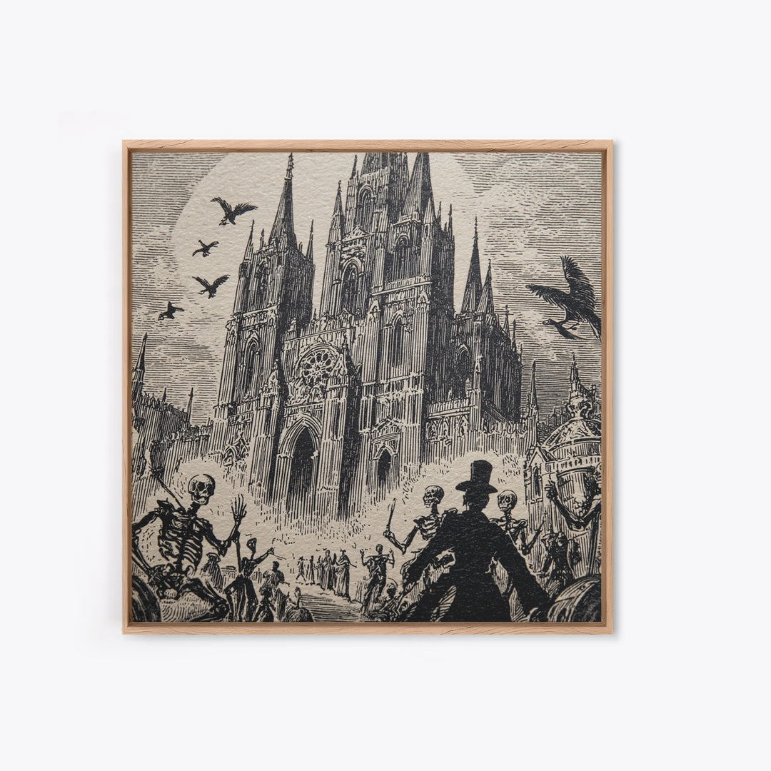 The Cathedral Of Bones, Macabre Folk Print Art, Square Wall Art, Macabre Wall Art, Canvas Print, Halloween Wall Art