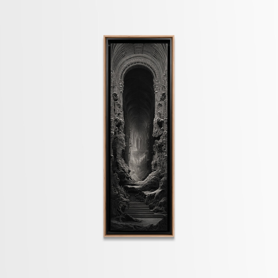 The Cathedral Of Bones, Biomechanical Horror Art, Tall Narrow Wall Art, Macabre Wall Art, Framed Canvas Print, Halloween Wall Art