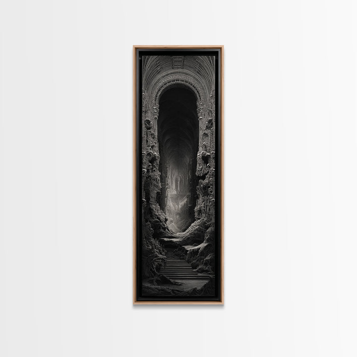 The Cathedral Of Bones, Biomechanical Horror Art, Tall Narrow Wall Art, Macabre Wall Art, Framed Canvas Print, Halloween Wall Art
