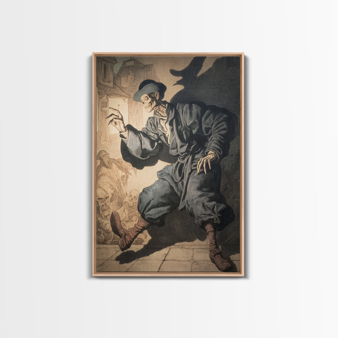 The Town Where Shadows Live, Danse Macabre Art, Vertical Wall Art, Dark Fantasy Wall Art, Framed Canvas Print
