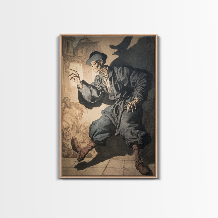 The Town Where Shadows Live, Danse Macabre Art, Vertical Wall Art, Dark Fantasy Wall Art, Framed Canvas Print