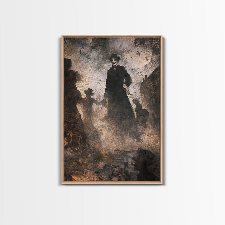 The Town Where Shadows Live, Dark Romantic Horror Art, Vertical Wall Art, Gothic Horror Wall Art, Framed Canvas Print, Halloween Wall Art