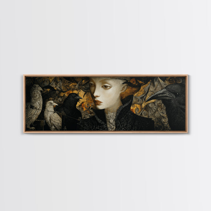 The Town Where Shadows Live, Visionary Gothic Art, Extra Wide Wall Art, Macabre Wall Art, Framed Canvas Print, Halloween Wall Art