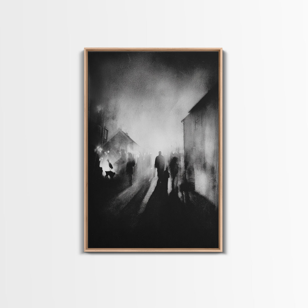 The Town Where Shadows Live, Symbolist Dream Art, Vertical Wall Art, Dark Halloween Decor, Canvas Print, Halloween Wall Art