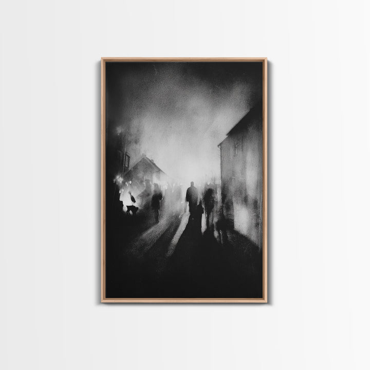 The Town Where Shadows Live, Symbolist Dream Art, Vertical Wall Art, Dark Halloween Decor, Canvas Print, Halloween Wall Art