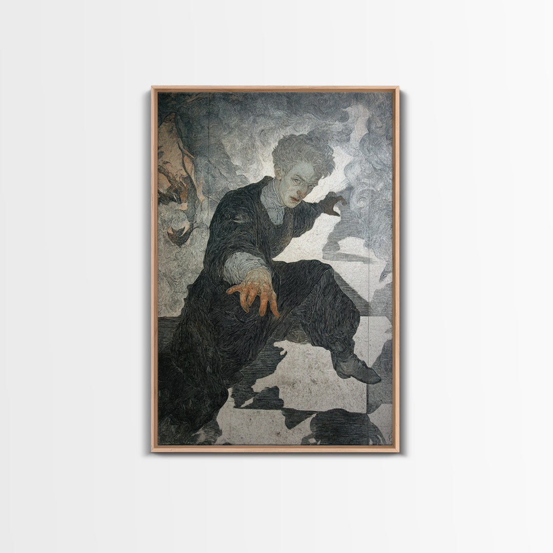 The Town Where Shadows Live, Symbolist Death Art, Vertical Wall Art, Dark Fantasy Wall Art, Framed Canvas Print, Halloween Wall Art