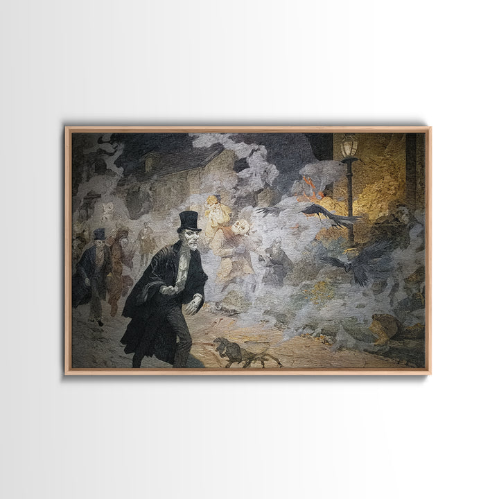 The Town Where Shadows Live, Symbolist Etching Art, Landscape Wall Art, Gothic Horror Wall Art, Framed Canvas Print, Halloween Wall Art