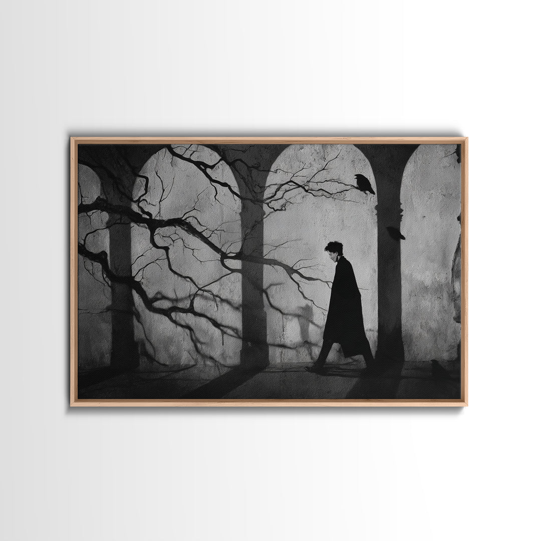 The Town Where Shadows Live, Expressionist Gothic Art, Landscape Wall Art, Dark Fantasy Wall Art, Framed Canvas Print, Halloween Wall Art
