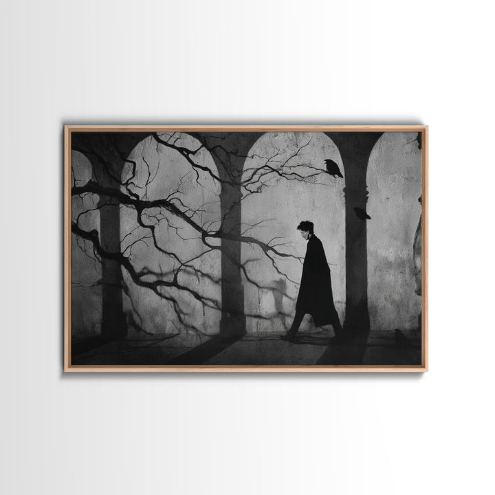 The Town Where Shadows Live, Expressionist Gothic Art, Landscape Wall Art, Dark Fantasy Wall Art, Framed Canvas Print, Halloween Wall Art